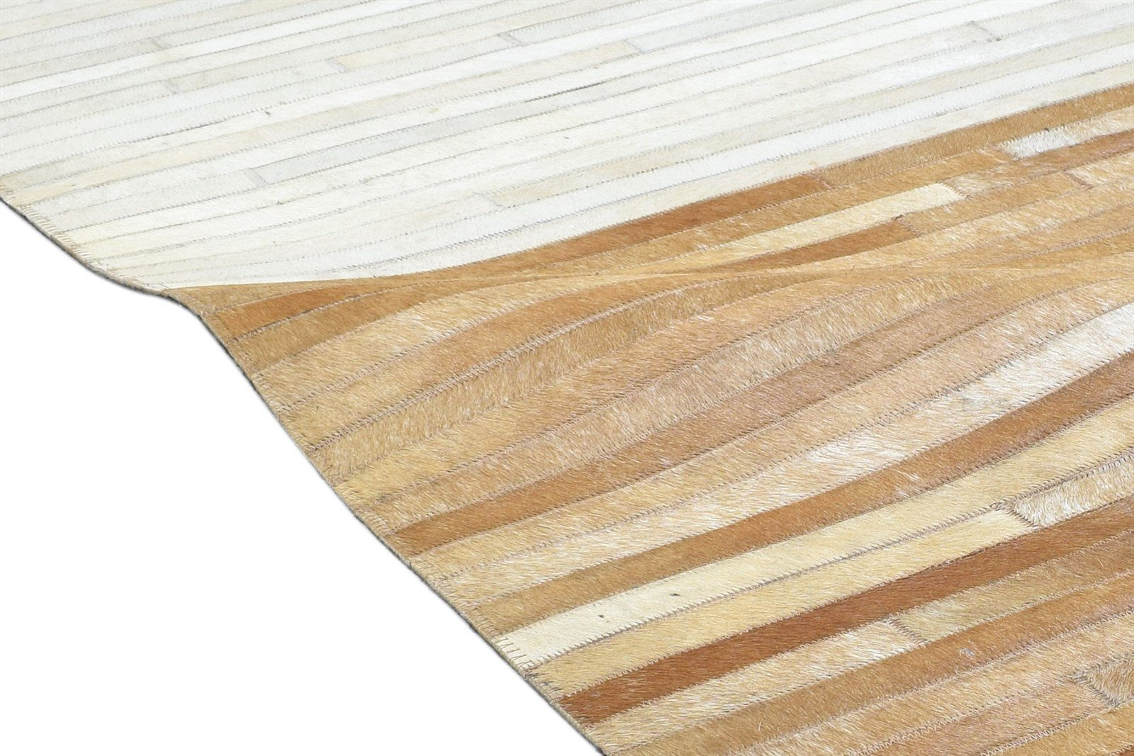 Hand Woven Brown Leather / Cotton Rug 5X7 Modern Scandinavian Striped Room Size 7864114020501