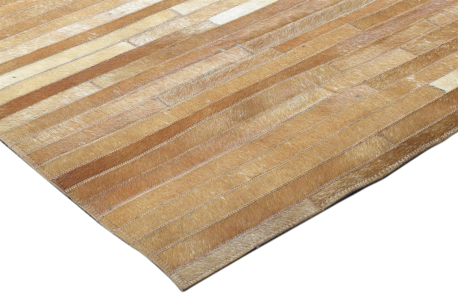 Hand Woven Brown Leather / Cotton Rug 5X7 Modern Scandinavian Striped Room Size 7864114020501