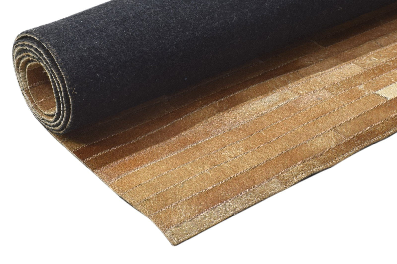 Hand Woven Brown Leather / Cotton Rug 5X7 Modern Scandinavian Striped Room Size 7864114020501