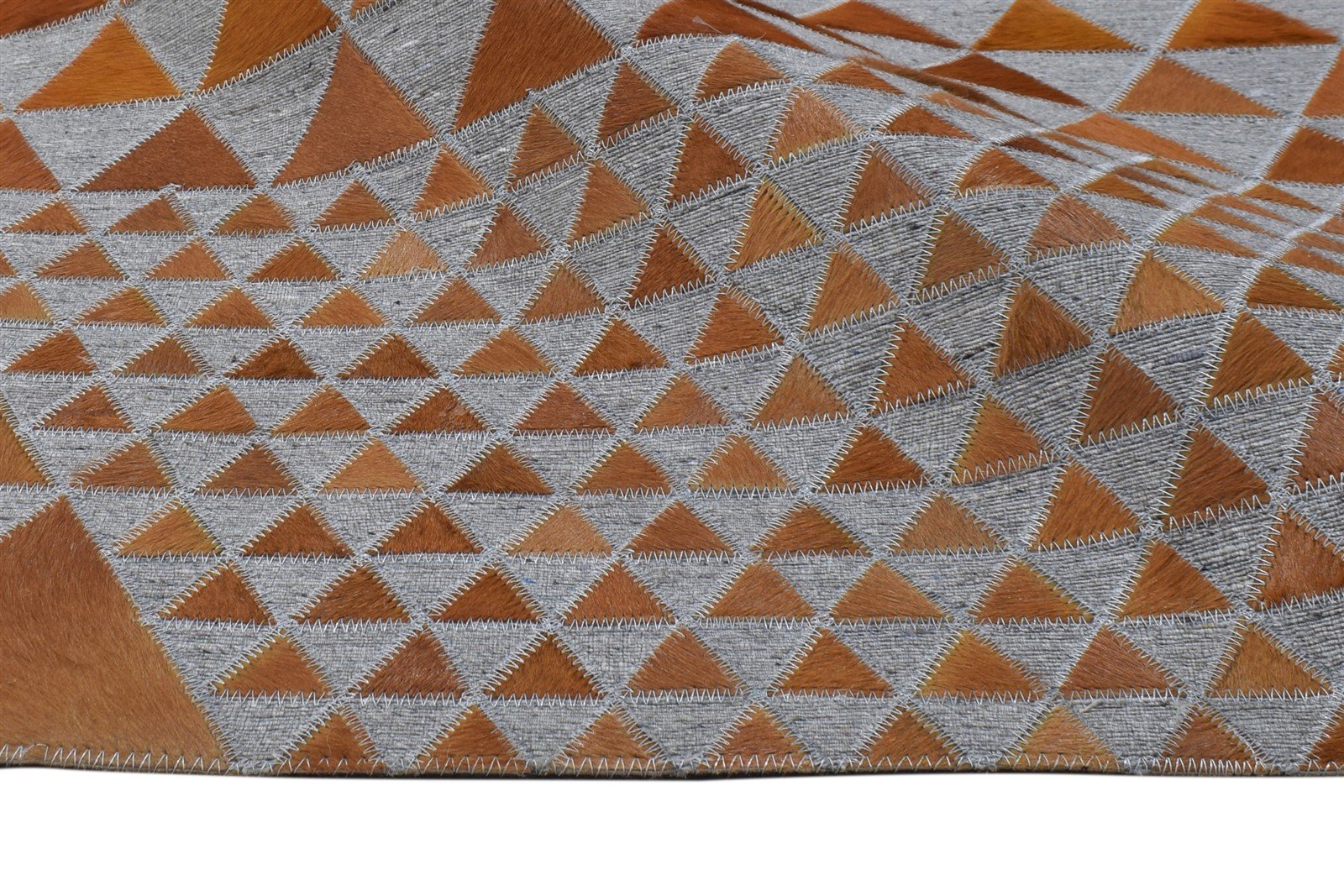 Hand Woven Brown Leather / Cotton Rug 6X6 Modern Scandinavian Triangles Large 7864938037397