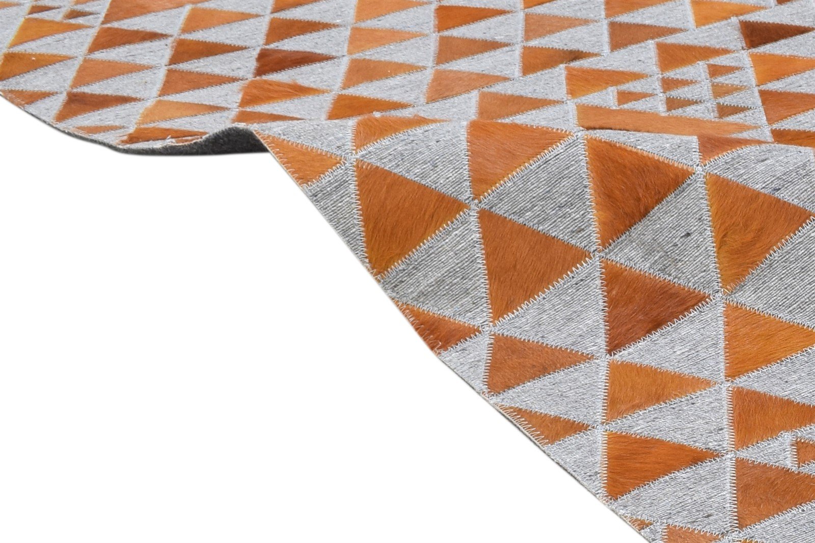 Hand Woven Brown Leather / Cotton Rug 6X6 Modern Scandinavian Triangles Large 7864938037397