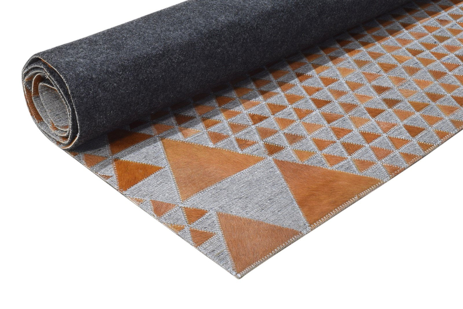 Hand Woven Brown Leather / Cotton Rug 6X6 Modern Scandinavian Triangles Large 7864938037397