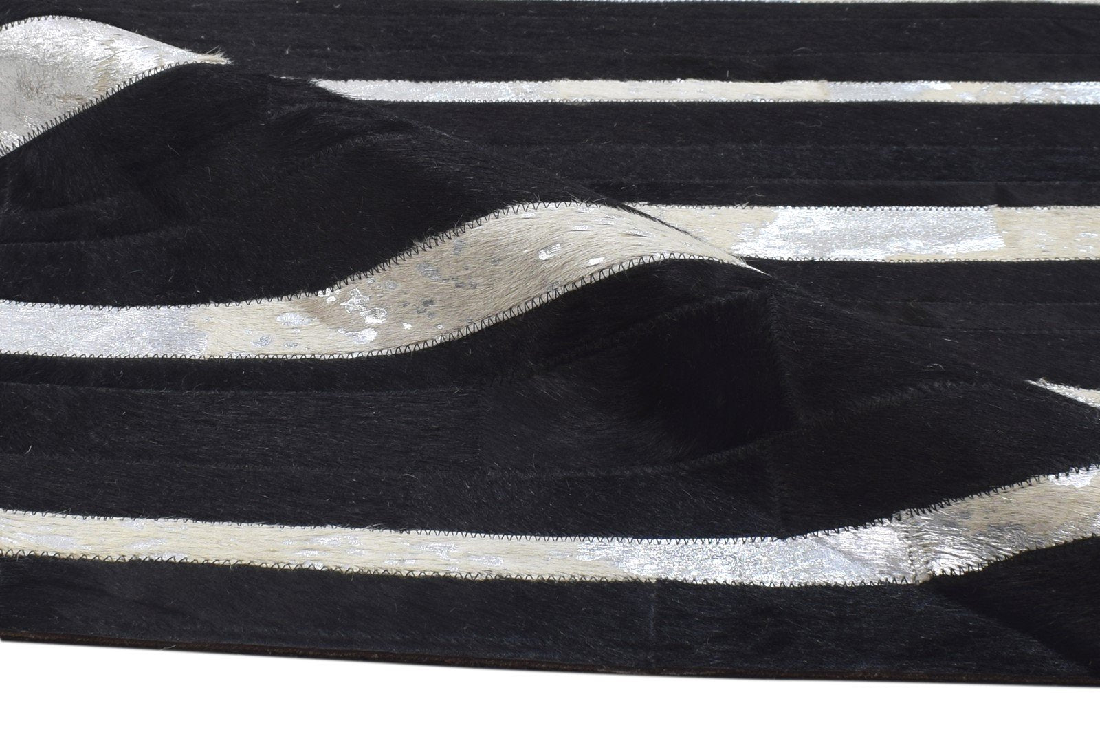 Maxy Hand Woven Charcoal Leather / Cotton Rug 2X3 Modern Scandinavian Striped 7864489771157