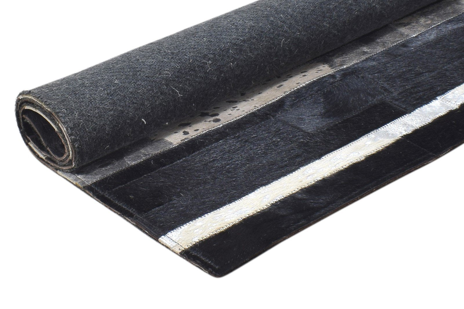 Maxy Hand Woven Charcoal Leather / Cotton Rug 2X3 Modern Scandinavian Striped 7864489771157