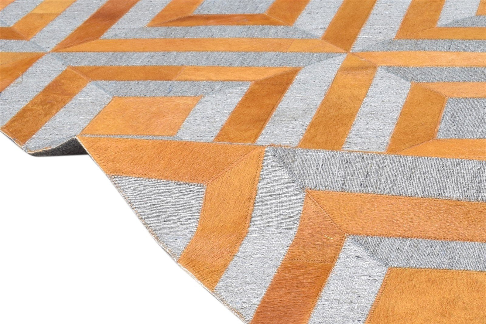 Hand Woven Gold Leather / Cotton Rug 3X9 Modern Moroccan Diamond Small Runner 7864365416597