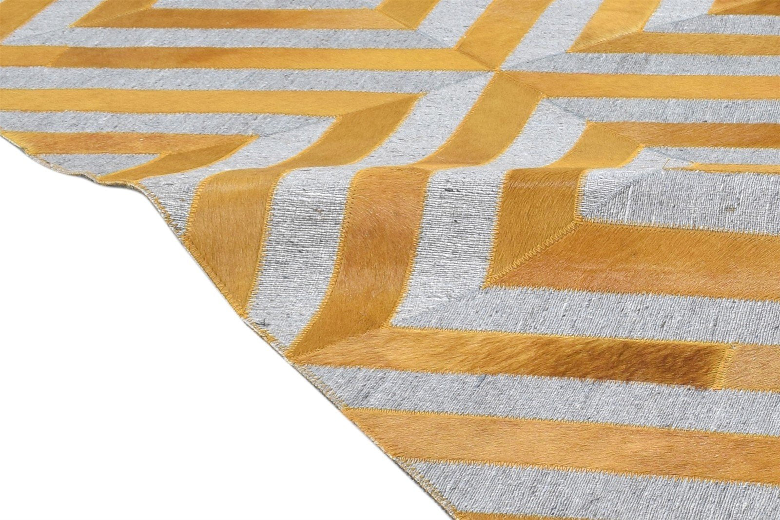 Hand Woven Gold Leather / Cotton Rug 5X8 Modern Moroccan Diamond Room Size 7864372920469