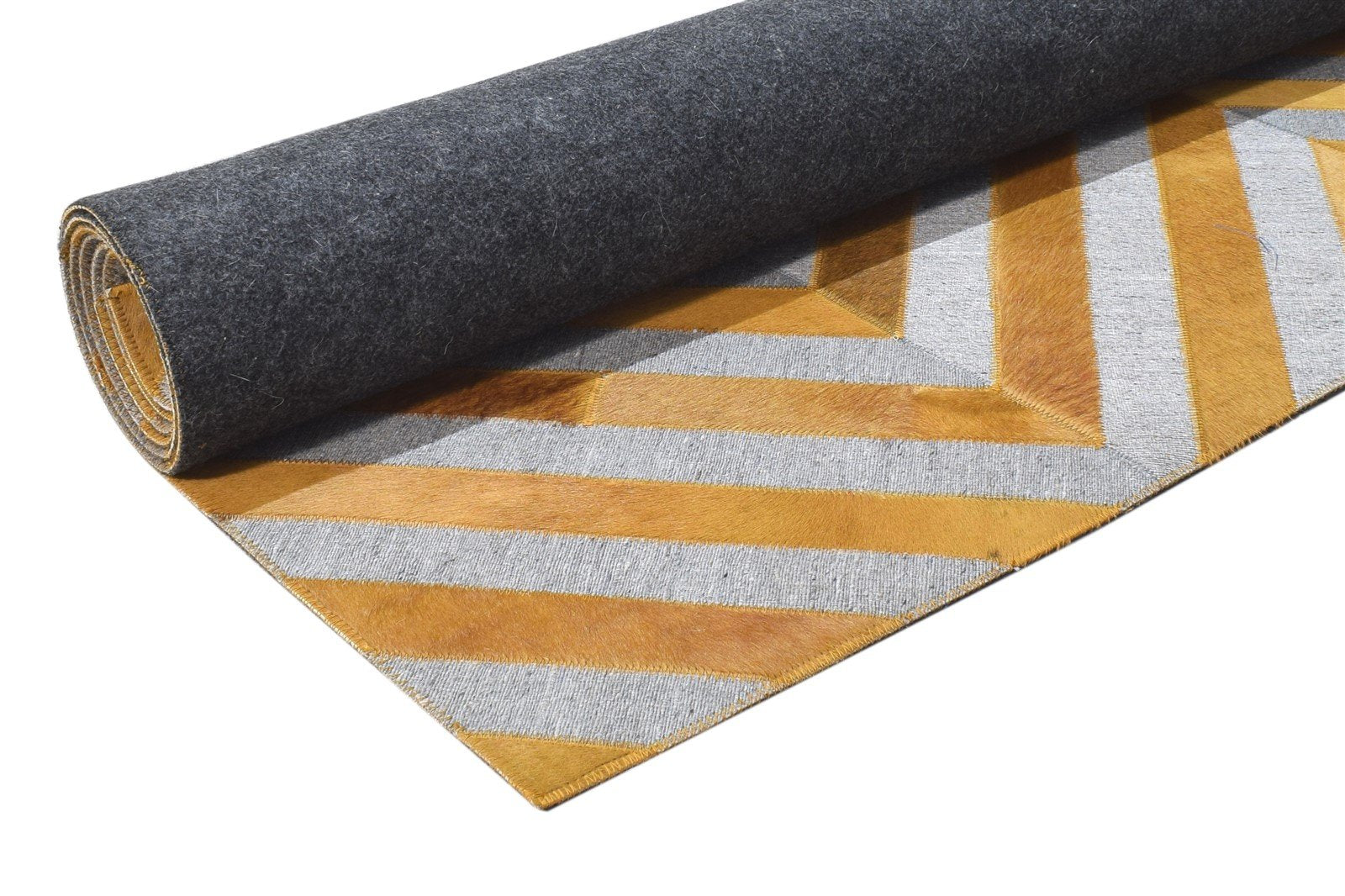 Hand Woven Gold Leather / Cotton Rug 5X8 Modern Moroccan Diamond Room Size 7864372920469