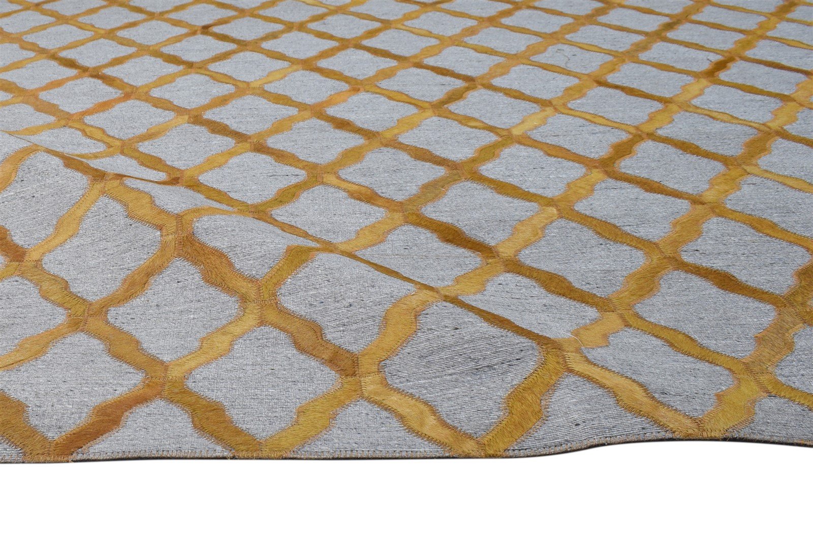Hand Woven Gold Leather / Cotton Rug 5X8 Modern Moroccan Trellis Room Size 7864438259861