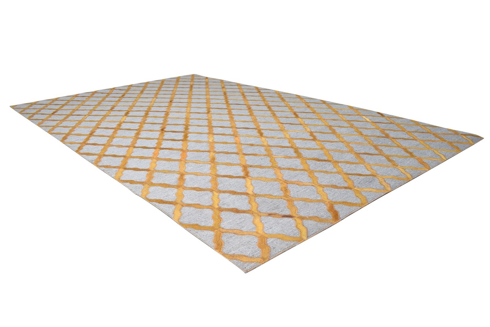 Hand Woven Gold Leather / Cotton Rug 5X8 Modern Moroccan Trellis Room Size 7864438259861