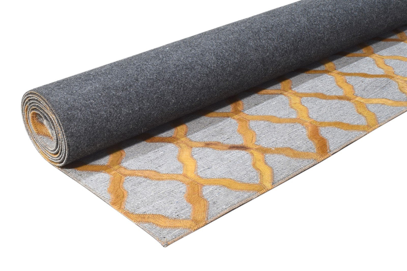 Hand Woven Gold Leather / Cotton Rug 5X8 Modern Moroccan Trellis Room Size 7864438259861