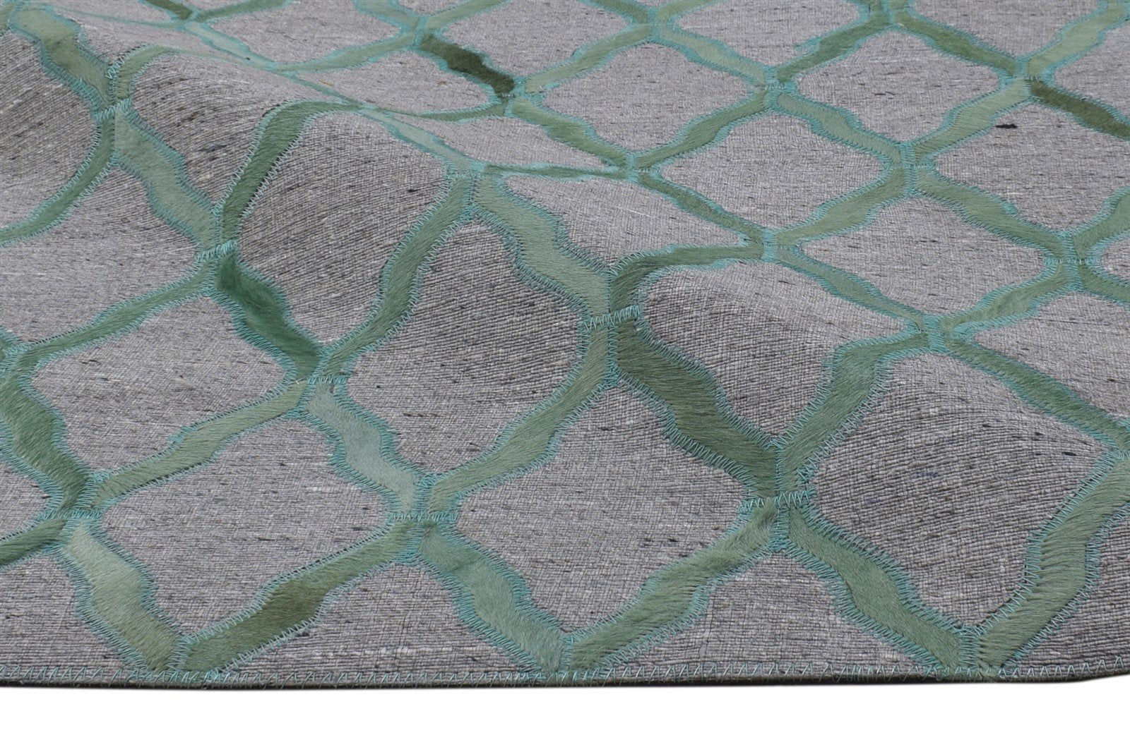 Hand Woven Green Leather / Cotton Rug 3X9 Modern Moroccan Trellis Room Size 7864435310741