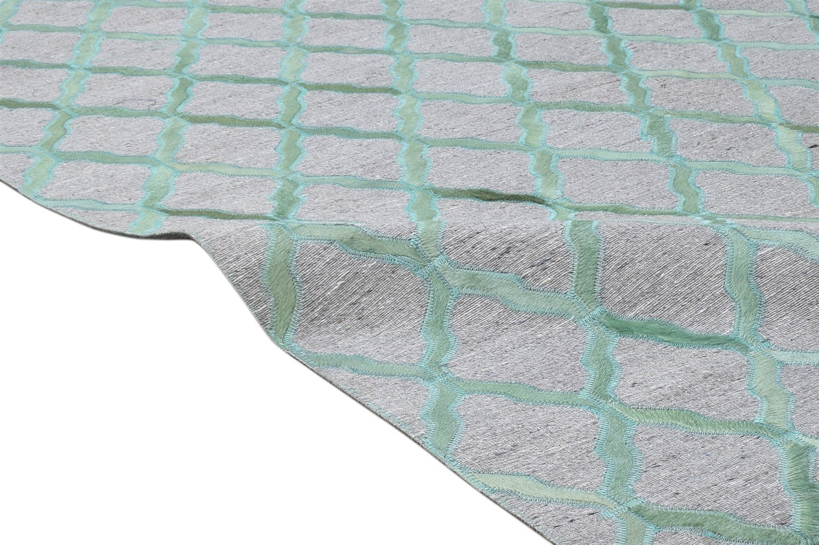 Hand Woven Green Leather / Cotton Rug 3X9 Modern Moroccan Trellis Room Size 7864435310741