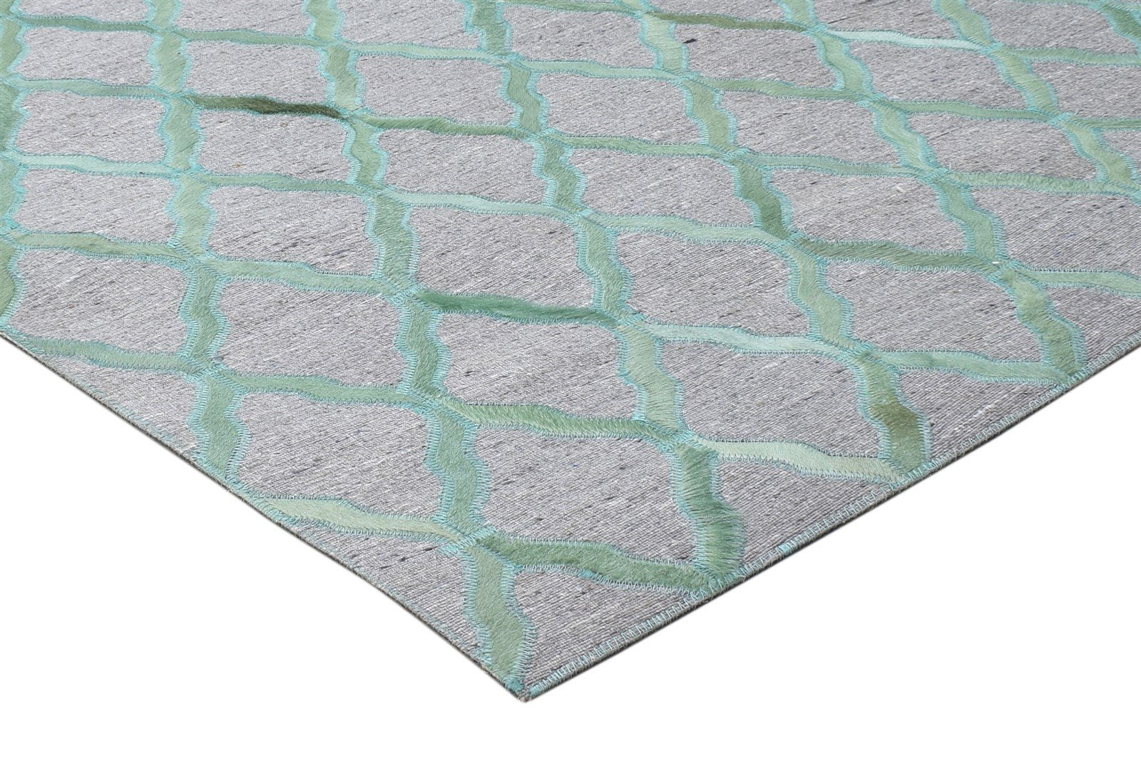 Hand Woven Green Leather / Cotton Rug 3X9 Modern Moroccan Trellis Room Size 7864435310741
