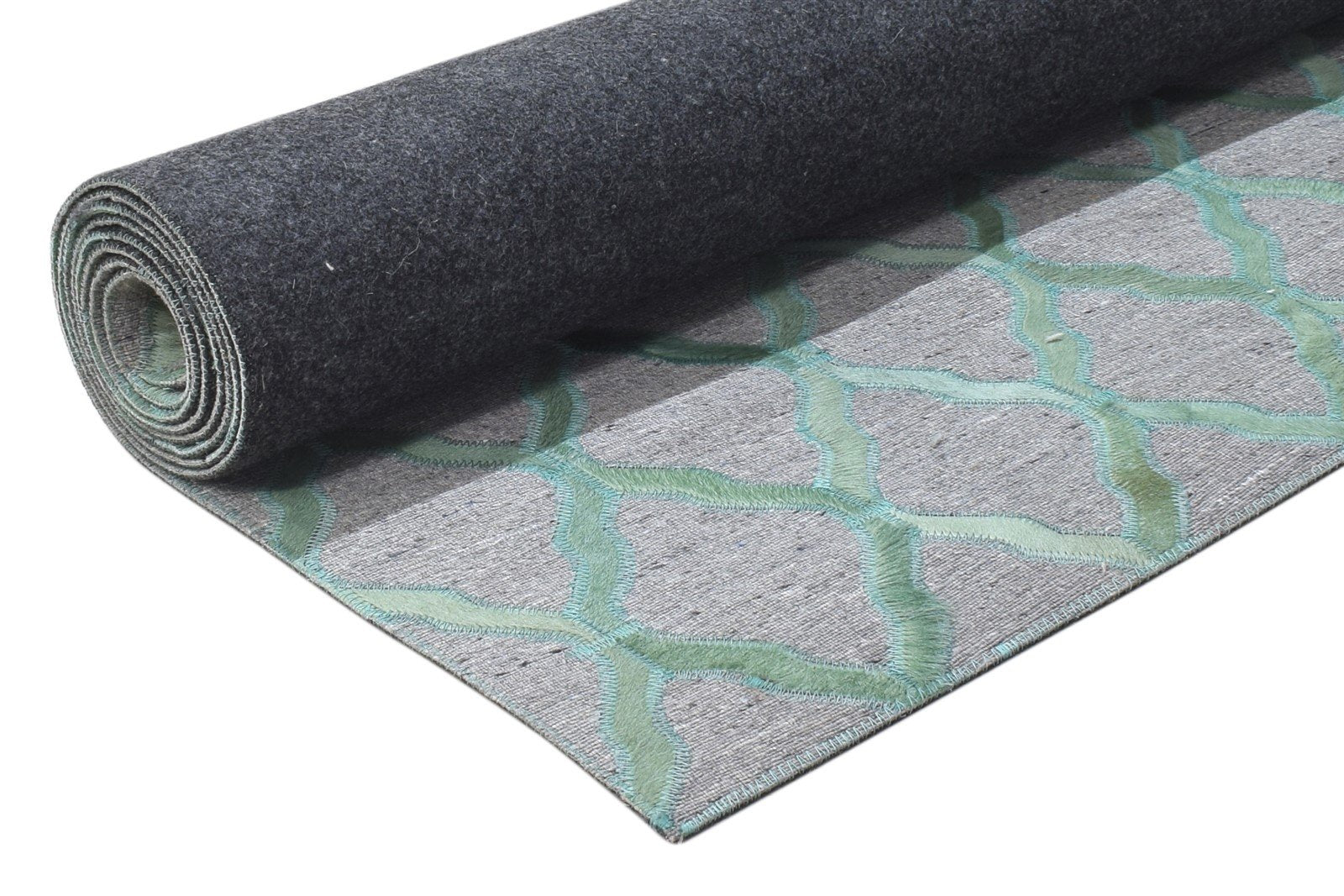 Hand Woven Green Leather / Cotton Rug 3X9 Modern Moroccan Trellis Room Size 7864435310741