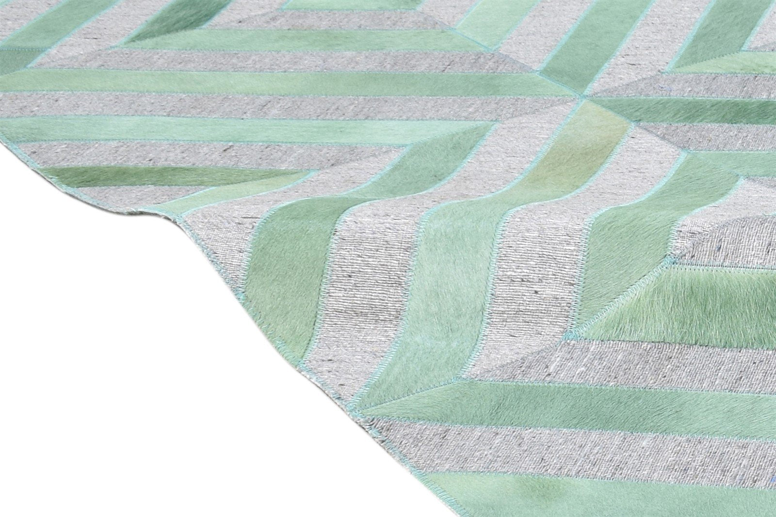Hand Woven Green Leather / Cotton Rug 5X8 Modern Moroccan Diamond Room Size 7864368300181
