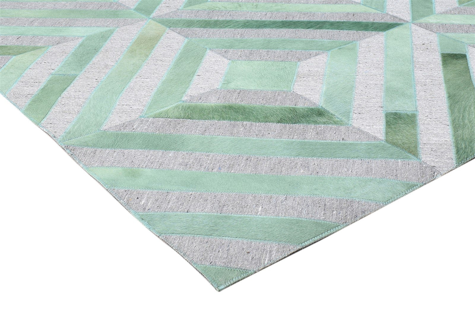 Hand Woven Green Leather / Cotton Rug 5X8 Modern Moroccan Diamond Room Size 7864368300181