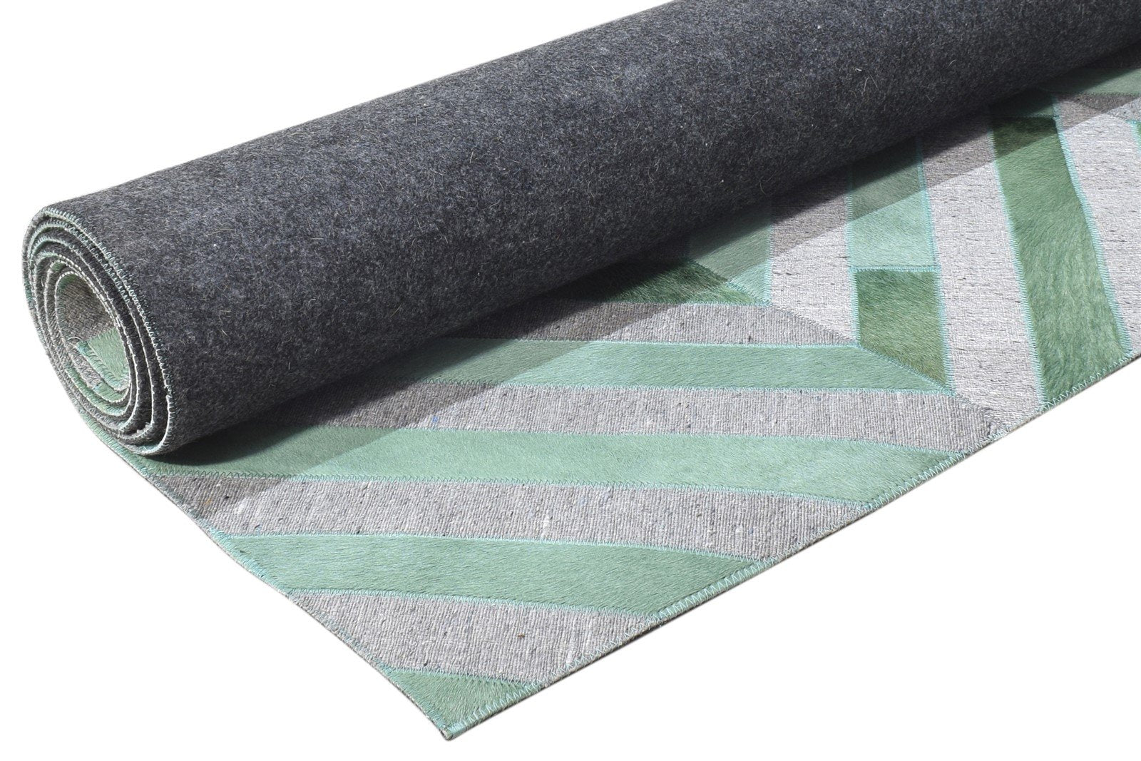 Hand Woven Green Leather / Cotton Rug 5X8 Modern Moroccan Diamond Room Size 7864368300181