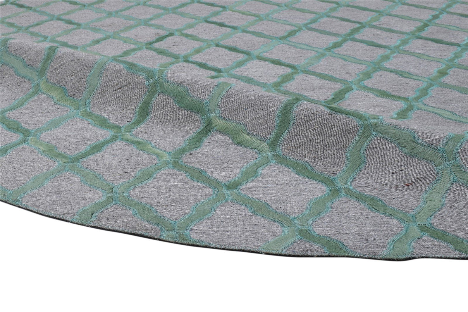Hand Woven Green Leather / Cotton Rug 6X6 Modern Moroccan Trellis Room Size 7864915755157