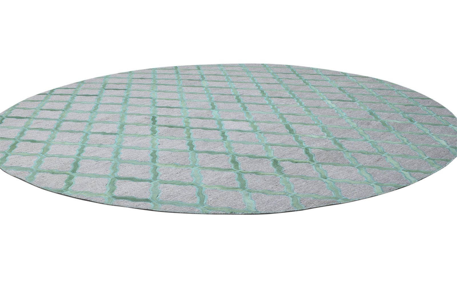 Hand Woven Green Leather / Cotton Rug 6X6 Modern Moroccan Trellis Room Size 7864915755157