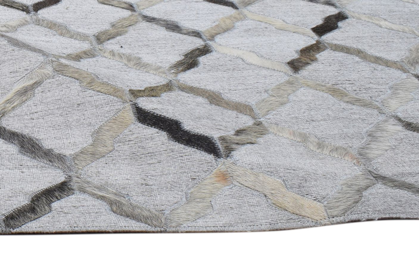 Hand Woven Grey Leather / Cotton Rug 3X6 Modern Scandinavian Geometric Small 7864118837397