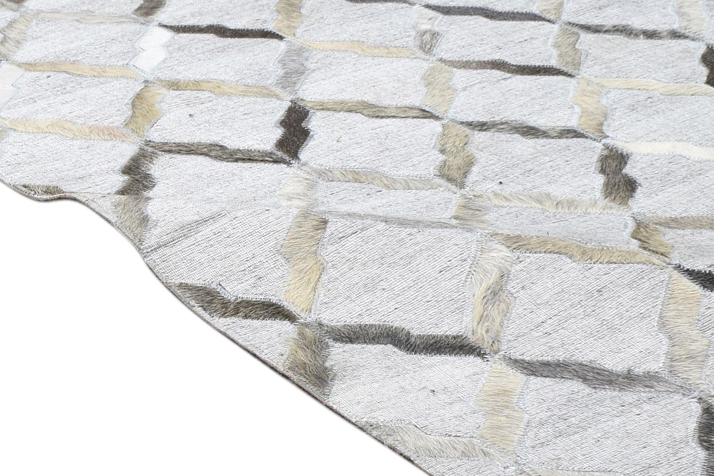 Hand Woven Grey Leather / Cotton Rug 3X6 Modern Scandinavian Geometric Small 7864118837397