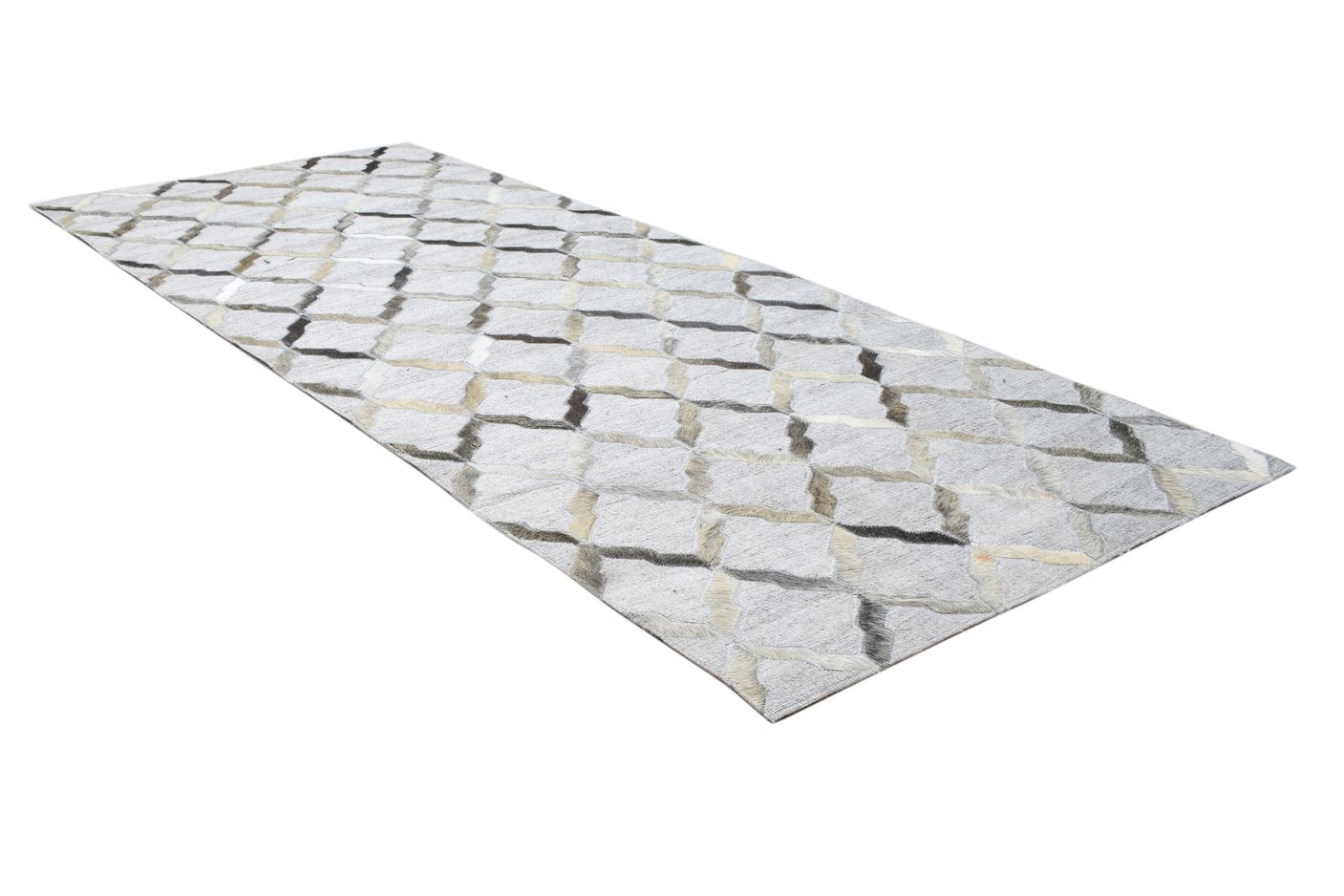 Hand Woven Grey Leather / Cotton Rug 3X6 Modern Scandinavian Geometric Small 7864118837397