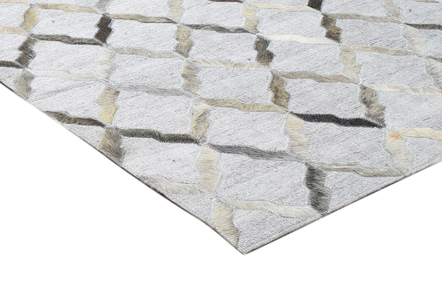 Hand Woven Grey Leather / Cotton Rug 3X6 Modern Scandinavian Geometric Small 7864118837397