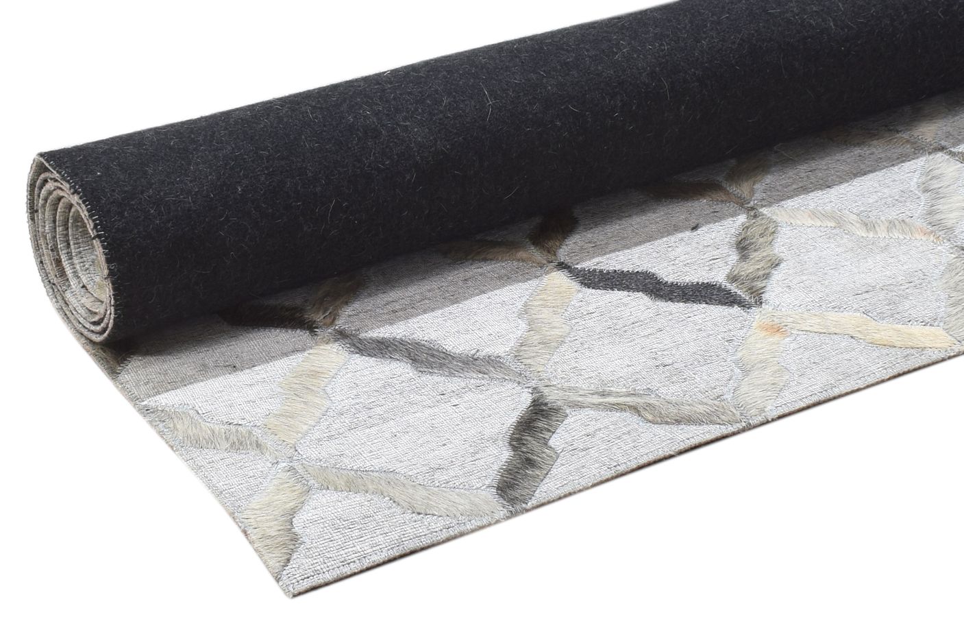 Hand Woven Grey Leather / Cotton Rug 3X6 Modern Scandinavian Geometric Small 7864118837397