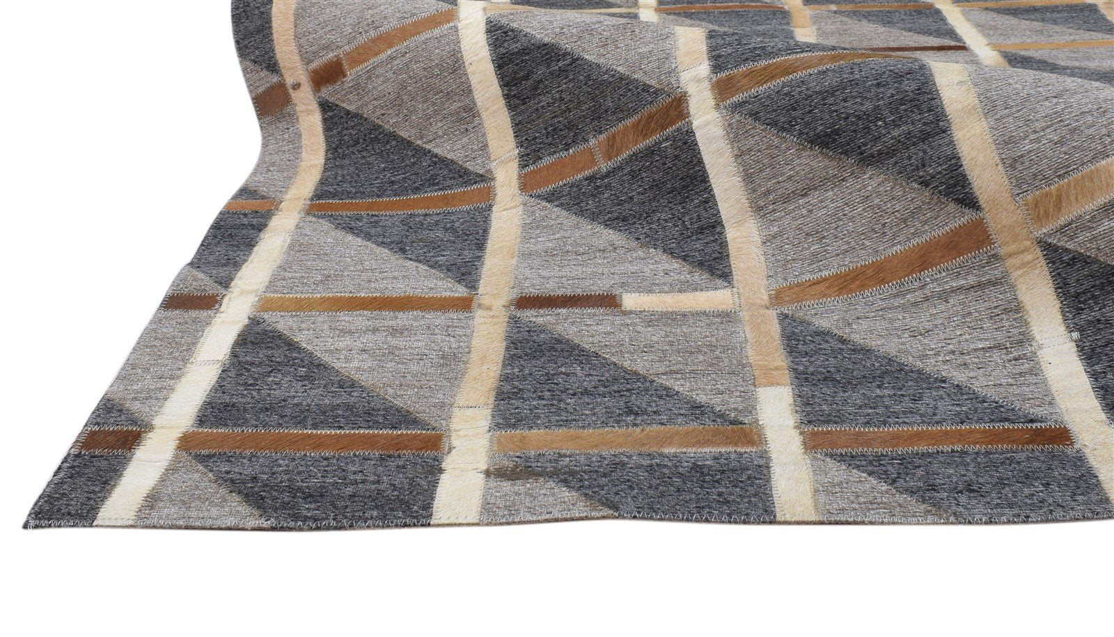 Hand Woven Grey Leather / Cotton Rug 4X6 Modern Scandinavian Plaids Room Size 7860684030101