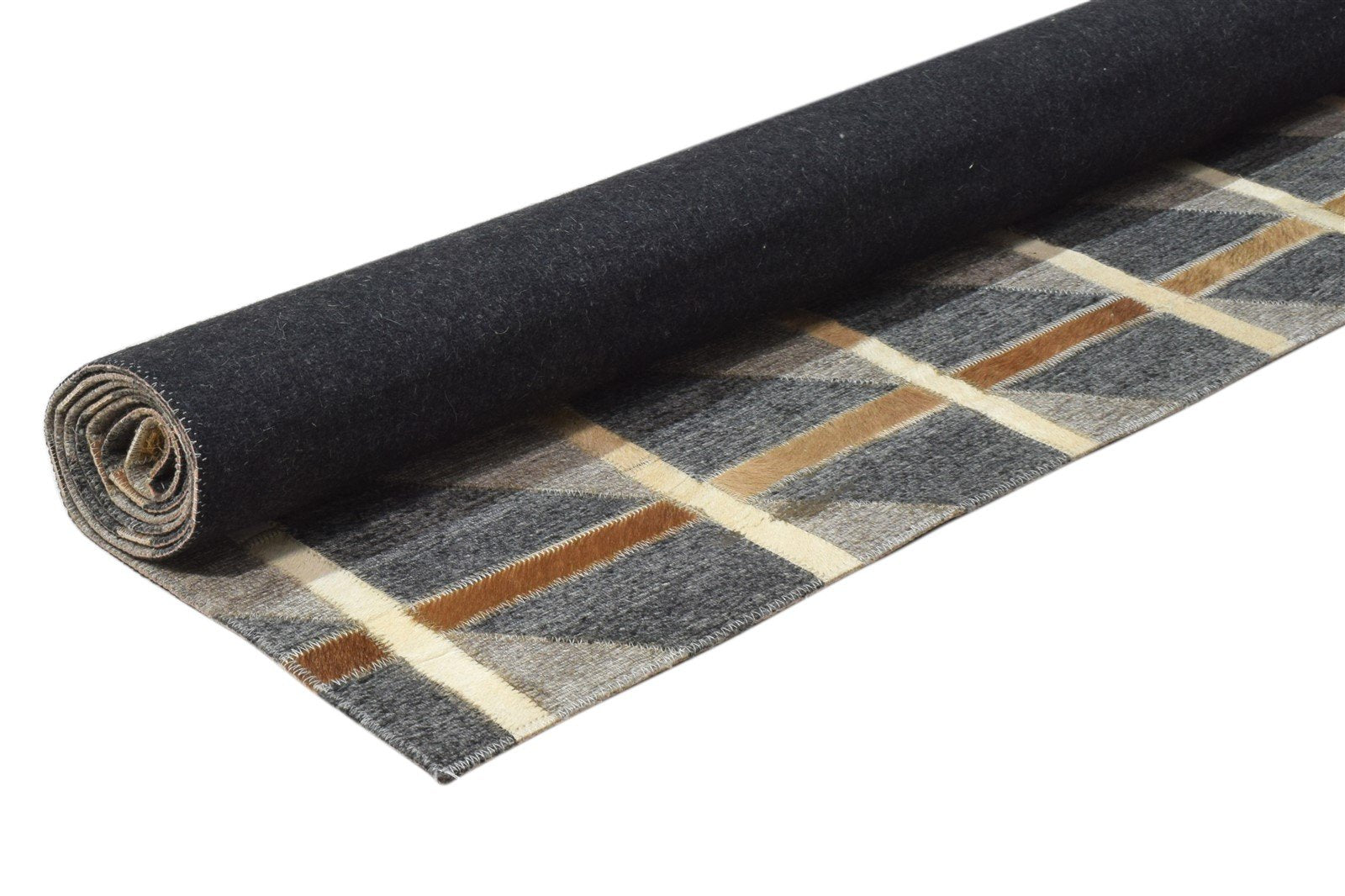 Hand Woven Grey Leather / Cotton Rug 4X6 Modern Scandinavian Plaids Room Size 7860684030101