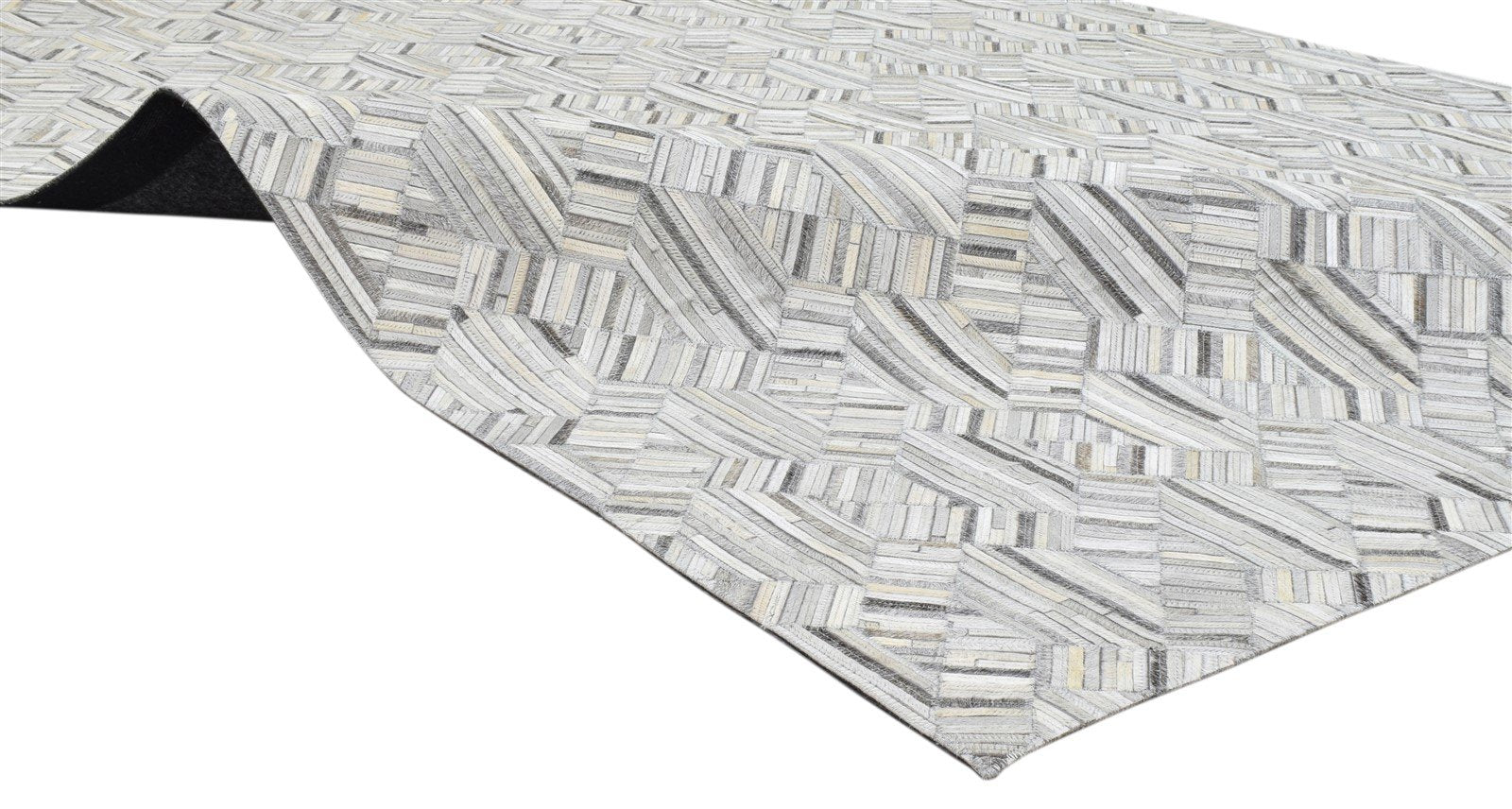 Hand Woven Grey Leather Rug 5' X 7' Modern Scandinavian Zig-Zag Room Size Carpet 7860683210901