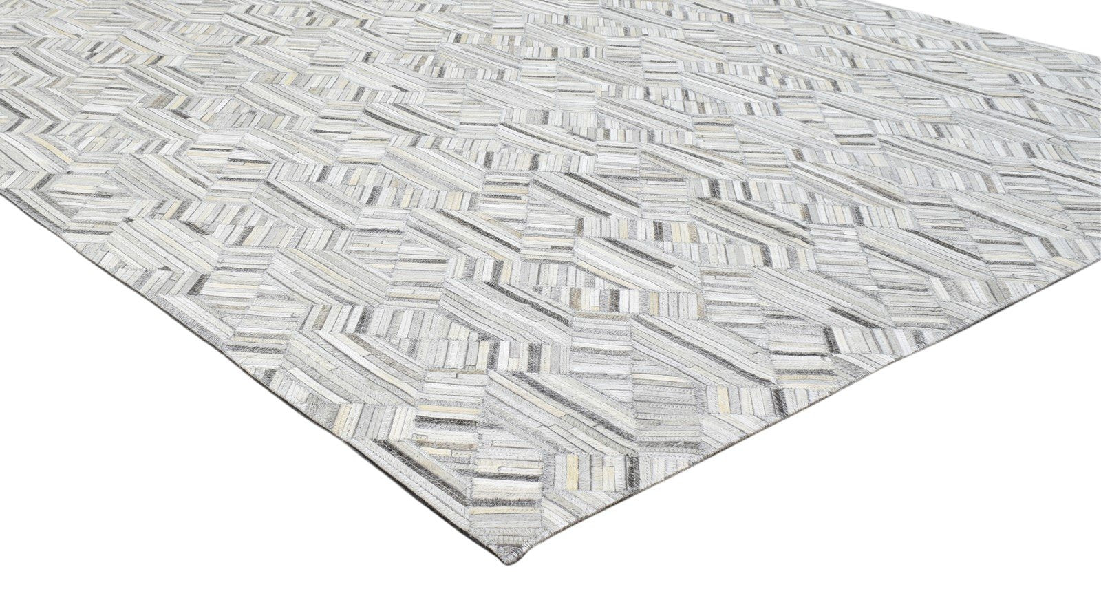 Hand Woven Grey Leather Rug 5' X 7' Modern Scandinavian Zig-Zag Room Size Carpet 7860683210901