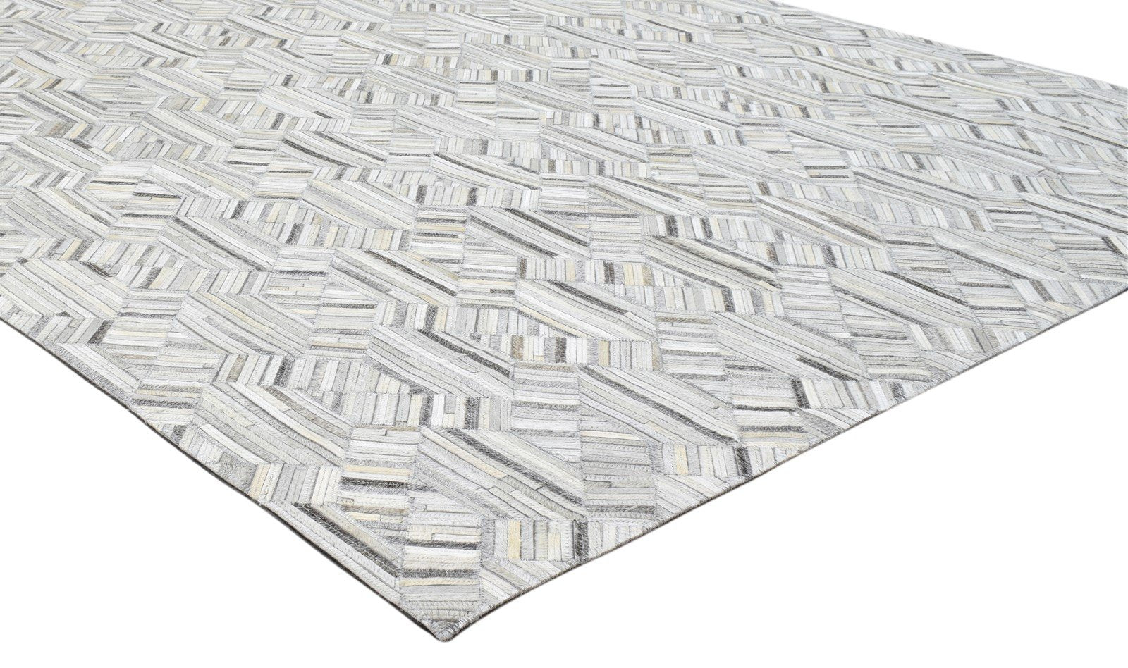 Hand Woven Grey Leather Rug 5' X 7' Modern Scandinavian Zig-Zag Room Size Carpet 7860683210901