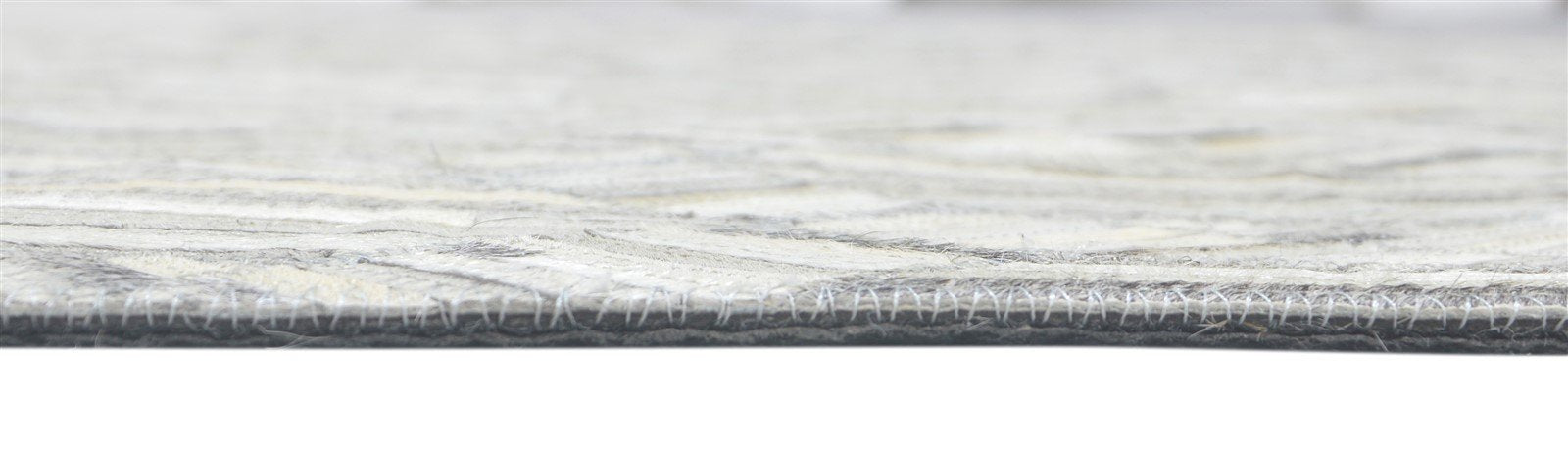 Hand Woven Grey Leather Rug 5' X 7' Modern Scandinavian Zig-Zag Room Size Carpet 7860683210901
