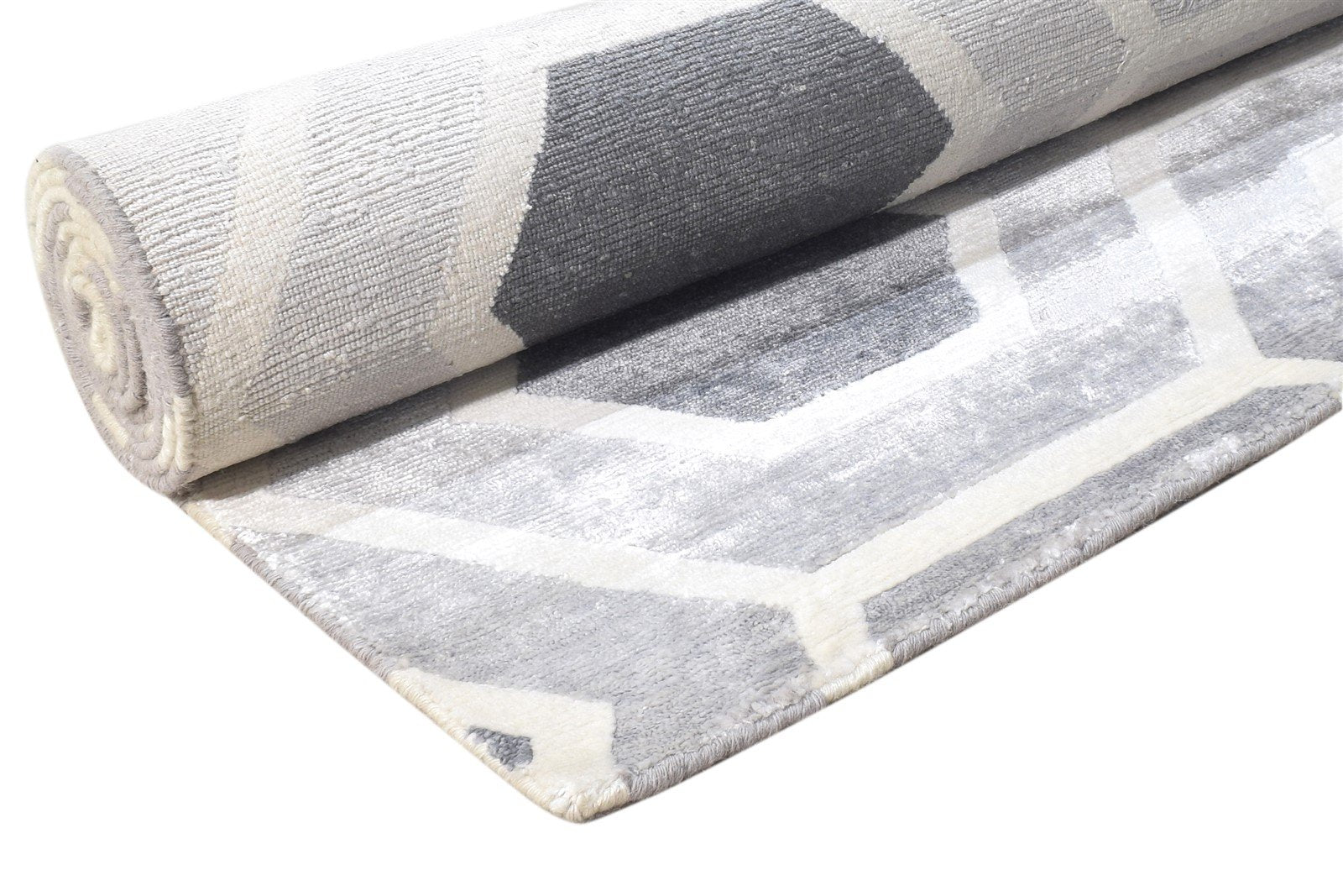 Hand Woven Grey Wool / Silk Rug 8' X 10' Modern Moroccan Trellis Large Carpet 7864810930325
