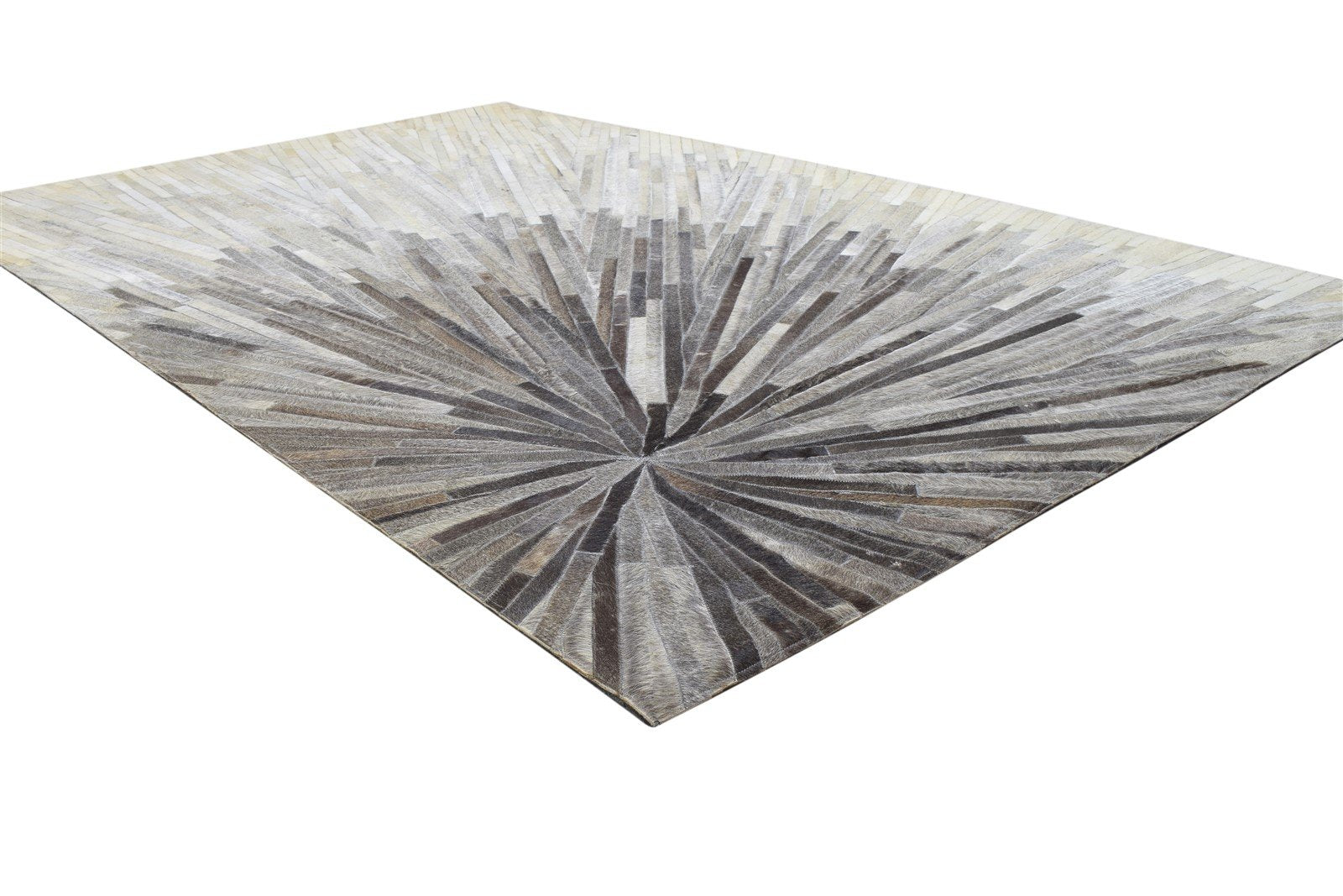 Hand Woven Ivory Leather Rug 5X8 Modern Scandinavian Abstract Room Size Carpet 7864431837333