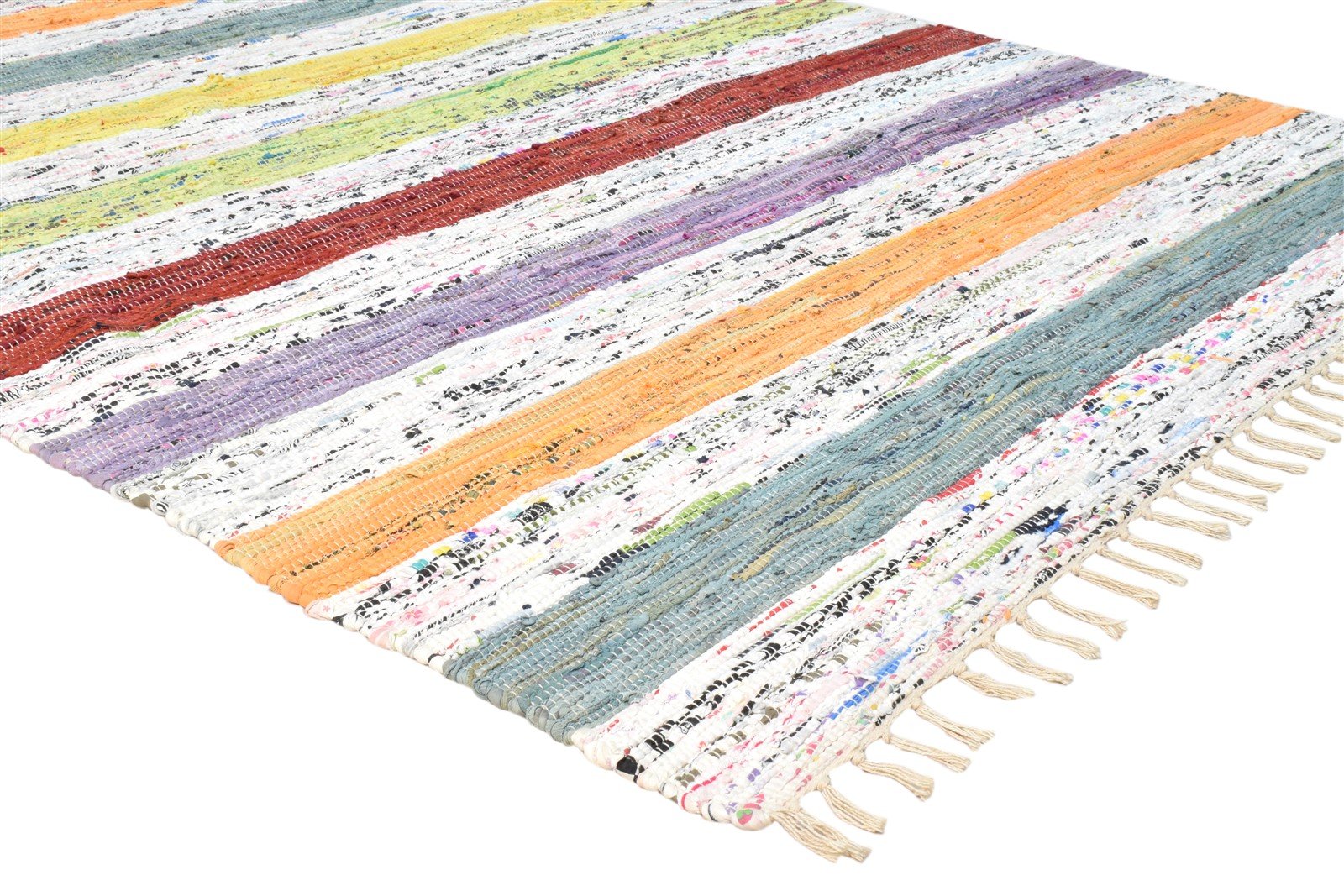 Hand Woven Multi Color Cotton Rug 5X7 Modern Scandinavian Striped Room Size 7860678394005