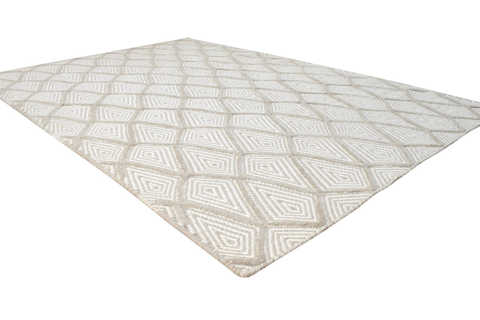 Hand Woven Off-White Wool Rug 5' X 8' Modern Moroccan Diamond Room Size Carpet 7865053413525