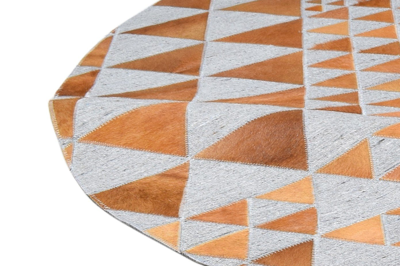 Hand Woven Rust Leather / Cotton Rug 6X6 Modern Scandinavian Triangles Room Size 7864946262165