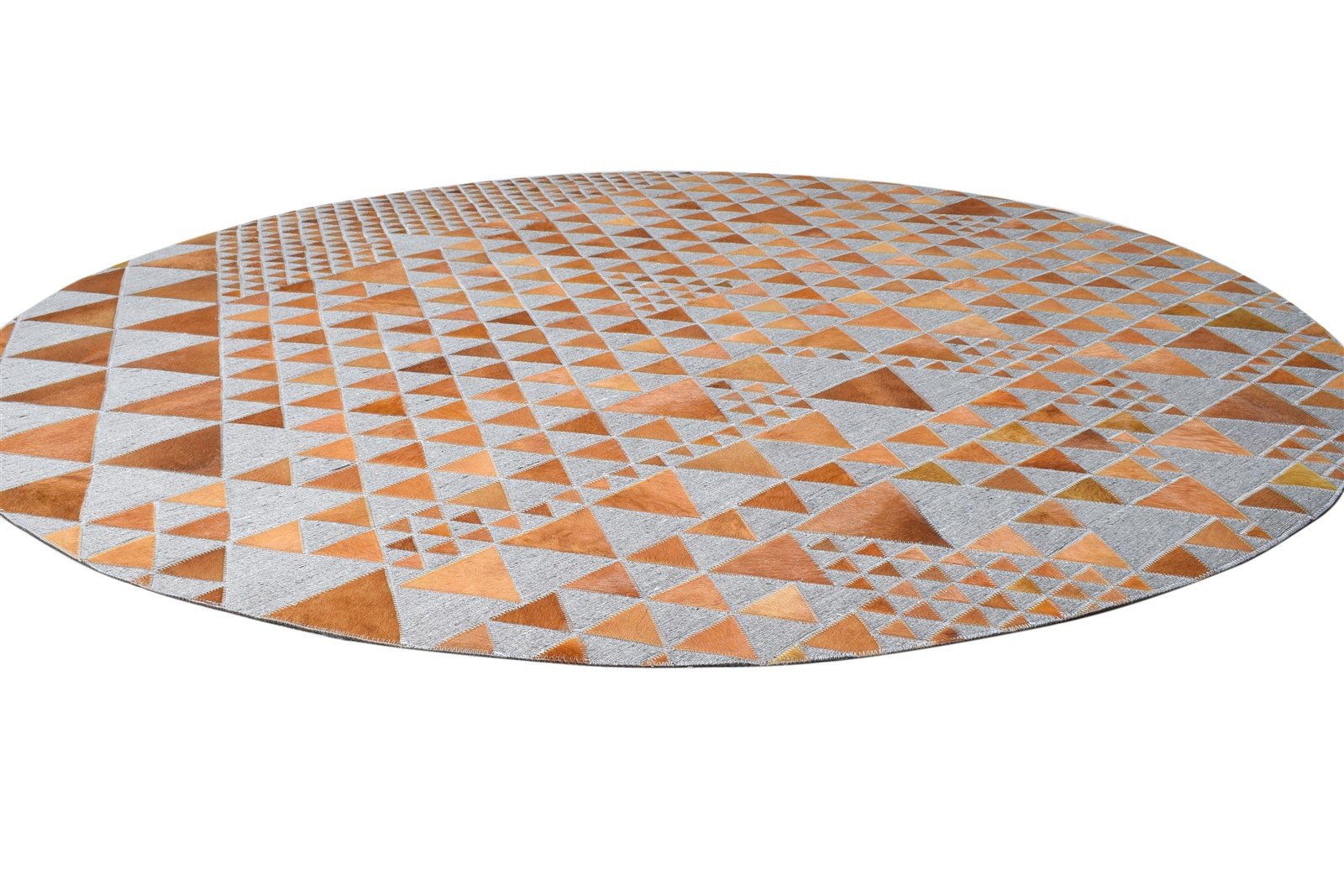 Hand Woven Rust Leather / Cotton Rug 6X6 Modern Scandinavian Triangles Room Size 7864946262165