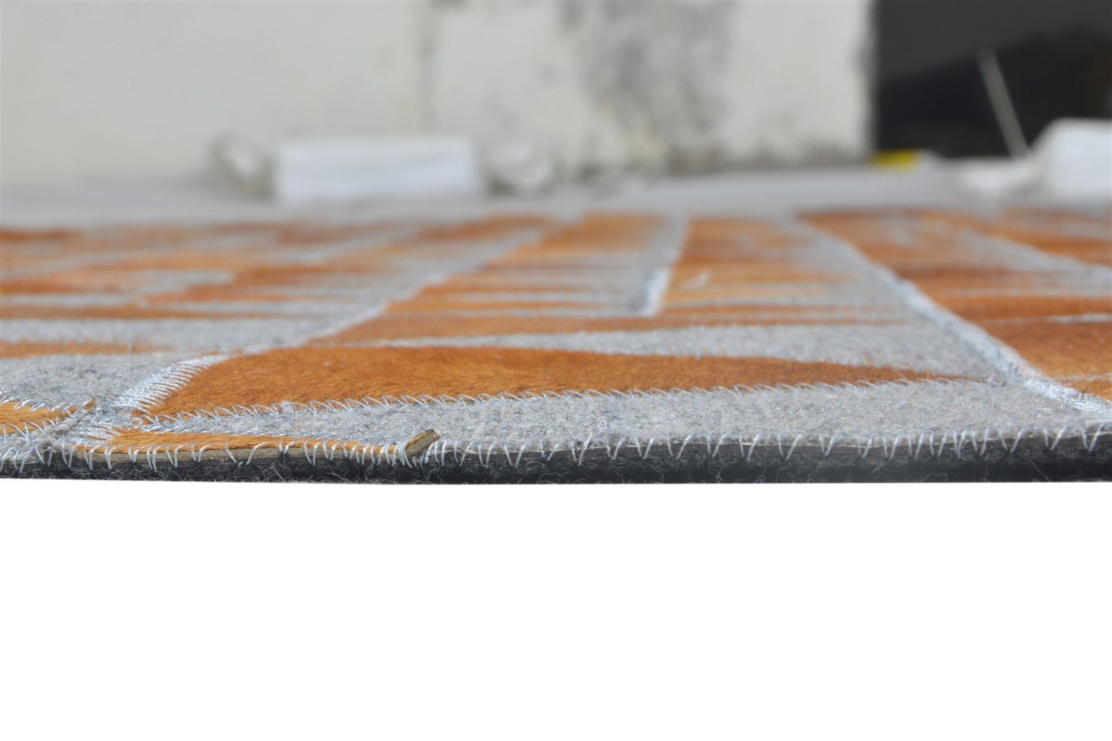 Hand Woven Rust Leather / Cotton Rug 6X6 Modern Scandinavian Triangles Room Size 7864946262165