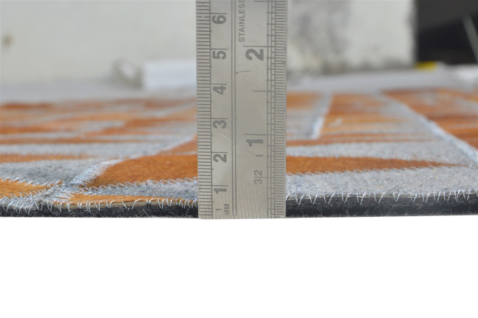Hand Woven Rust Leather / Cotton Rug 6X6 Modern Scandinavian Triangles Room Size 7864946262165