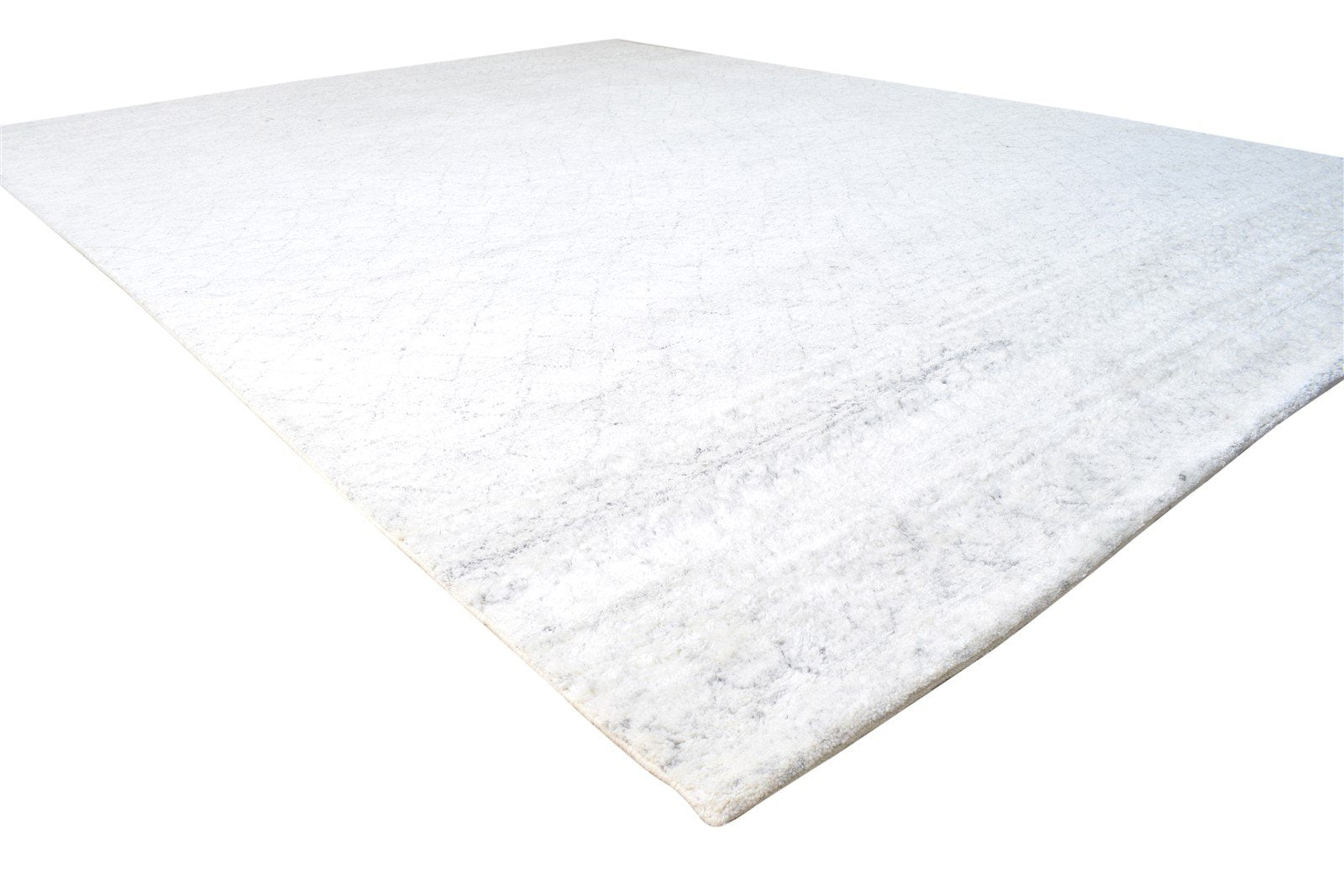 Hand Woven Silver Wool / Silk Rug 9' X 12' Modern Moroccan Trellis Large Carpet 7864940658837