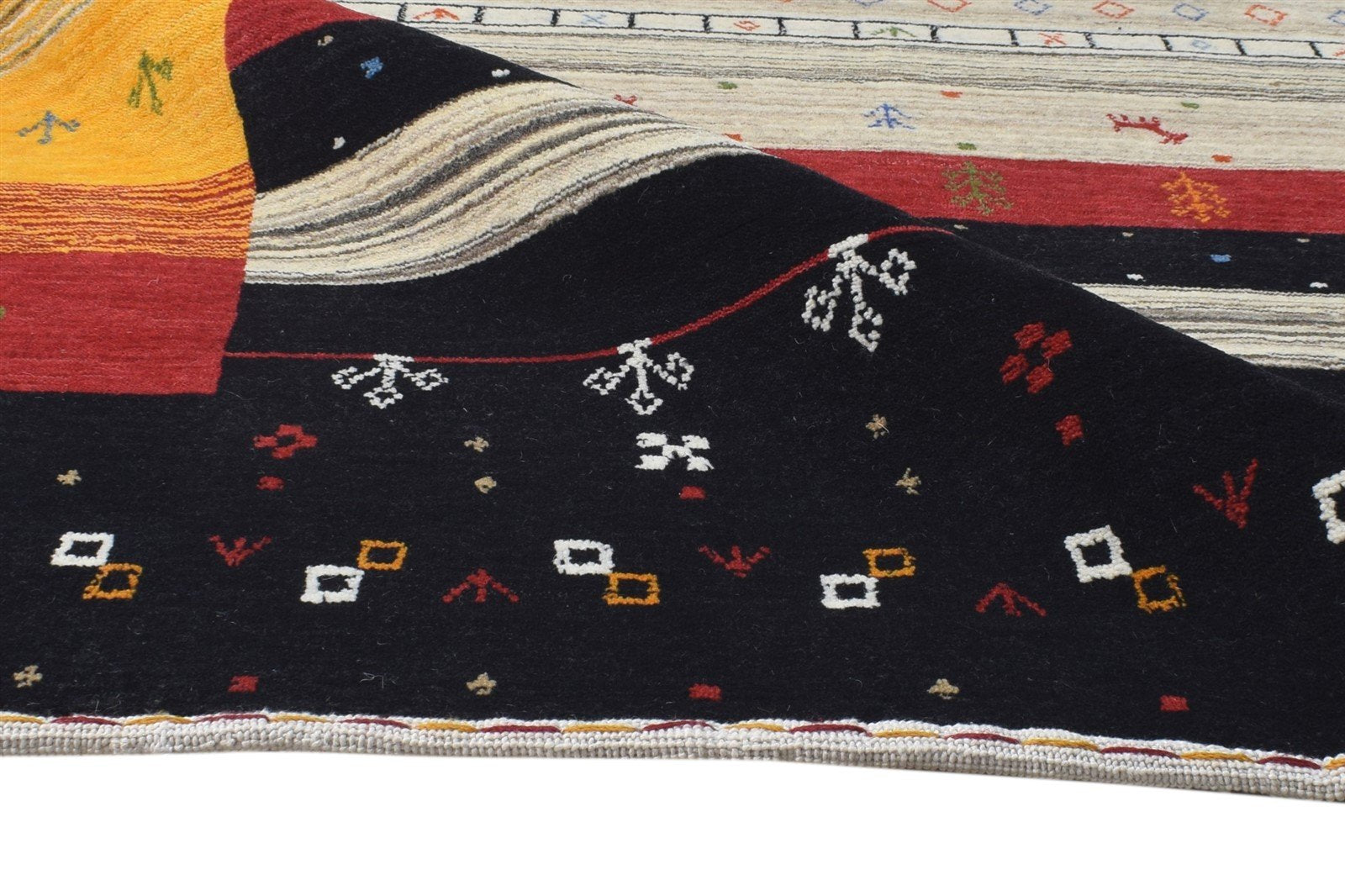 Handloom Black Wool Rug 4' X 6' Tribal Gabbeh Southwestern Room Size Carpet 7865139953813