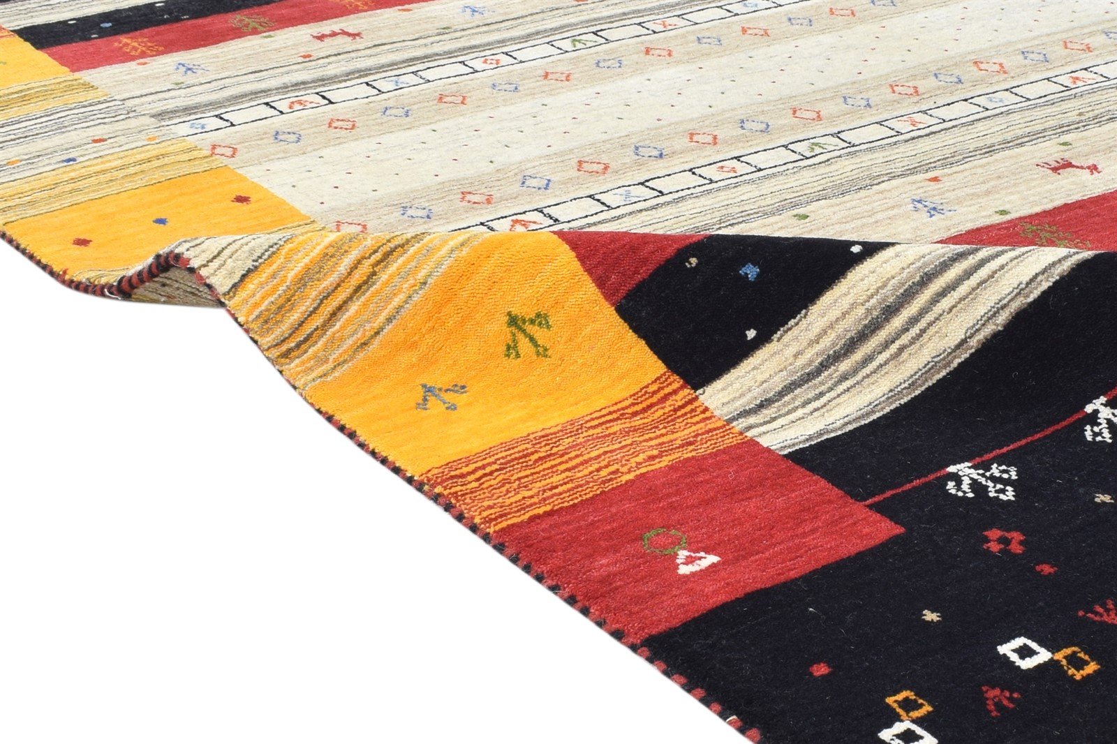Handloom Black Wool Rug 4' X 6' Tribal Gabbeh Southwestern Room Size Carpet 7865139953813
