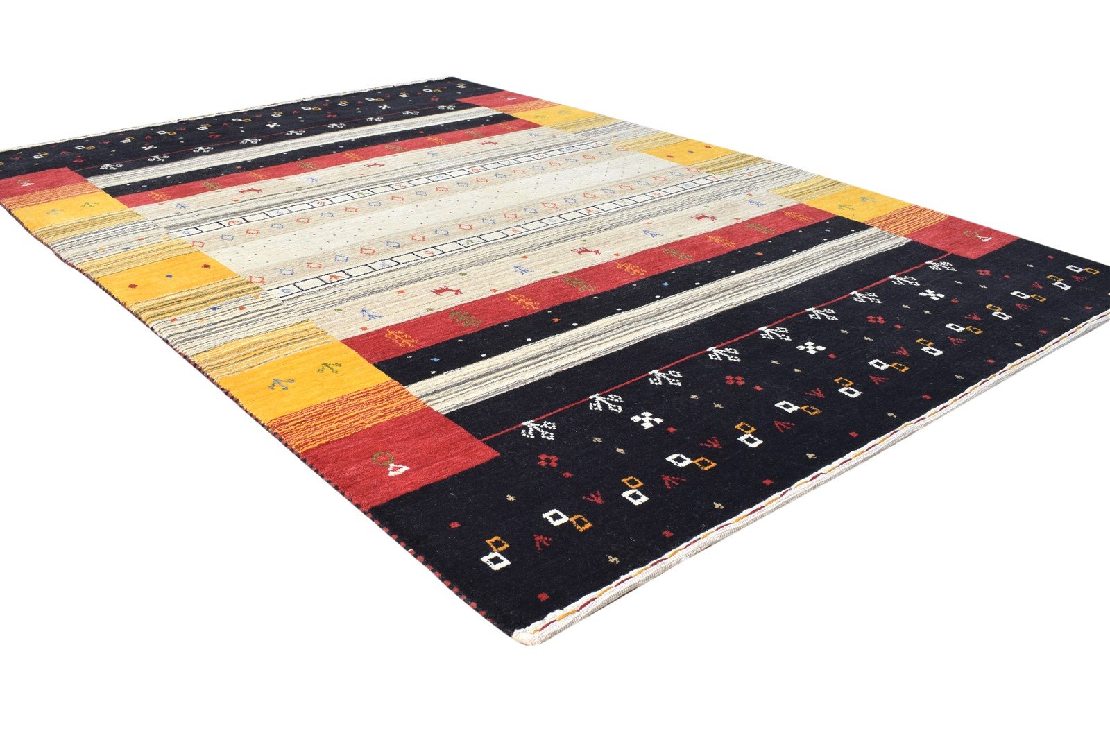 Handloom Black Wool Rug 4' X 6' Tribal Gabbeh Southwestern Room Size Carpet 7865139953813