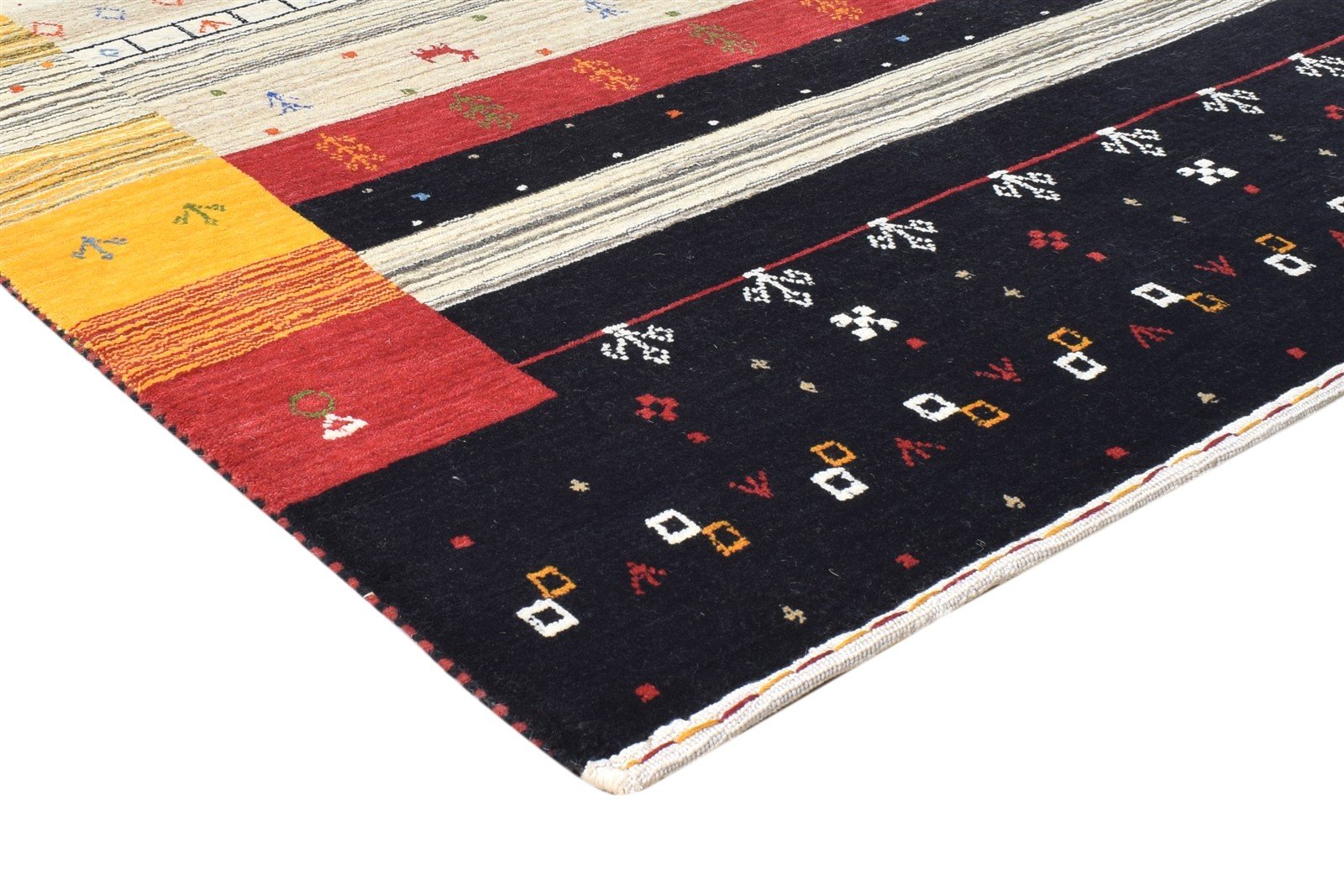 Handloom Black Wool Rug 4' X 6' Tribal Gabbeh Southwestern Room Size Carpet 7865139953813
