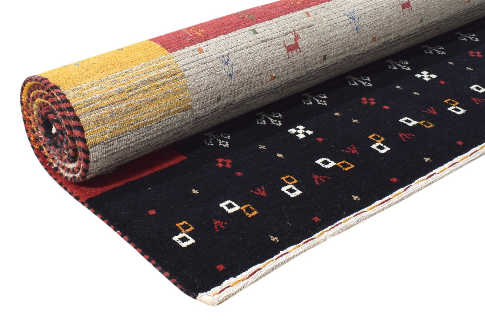 Handloom Black Wool Rug 4' X 6' Tribal Gabbeh Southwestern Room Size Carpet 7865139953813