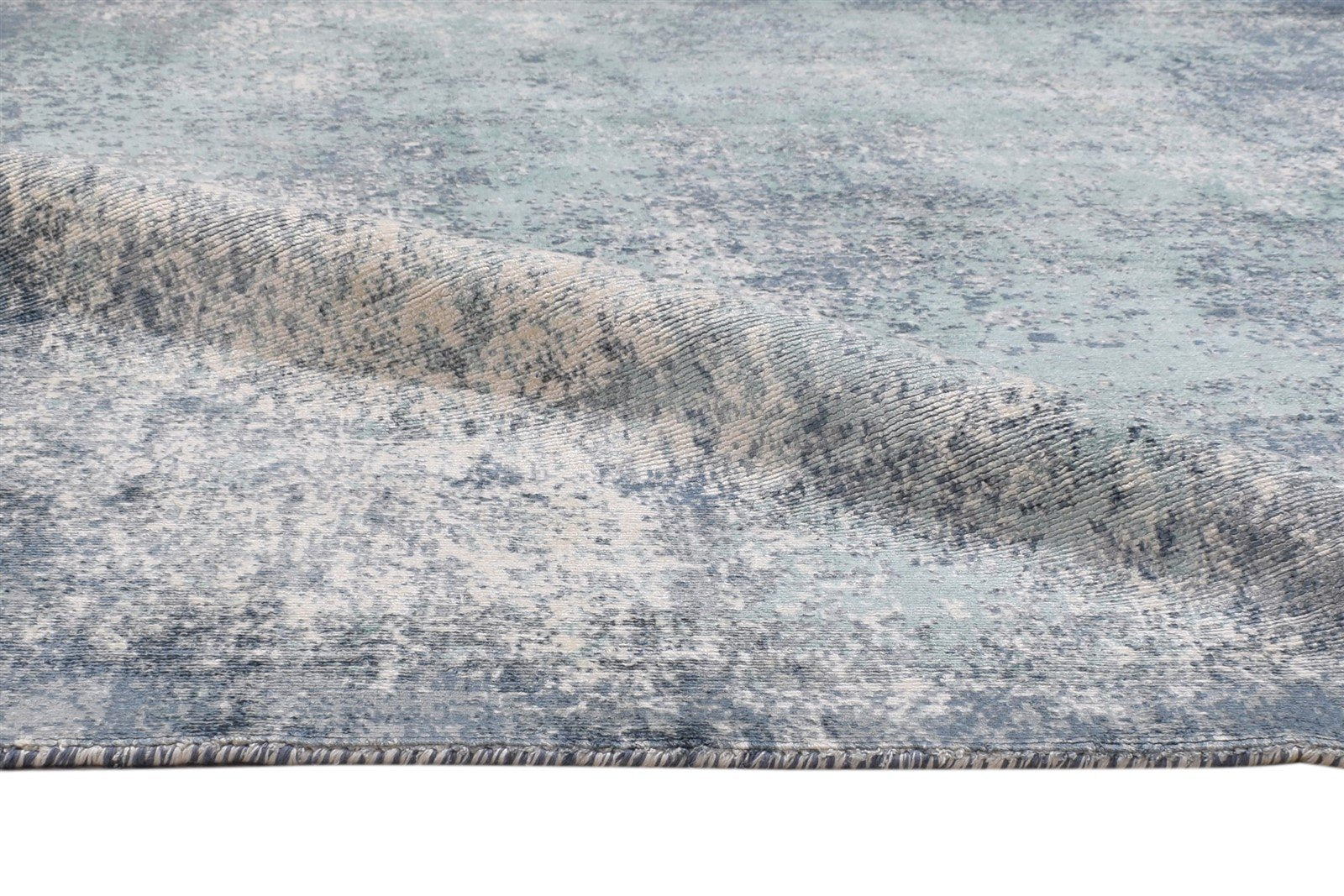 Handloom Blue Silk Rug 5' X 6' Modern Indian Abstract Room Size Carpet 7864158322837