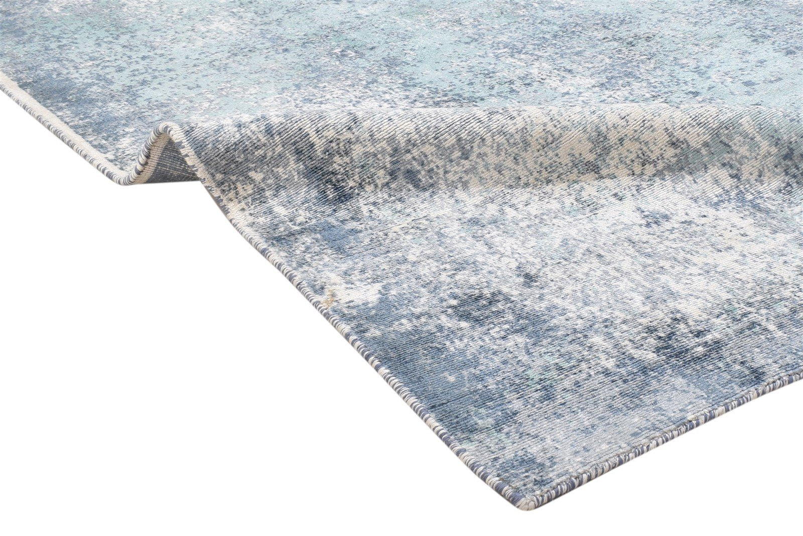 Handloom Blue Silk Rug 5' X 6' Modern Indian Abstract Room Size Carpet 7864158322837